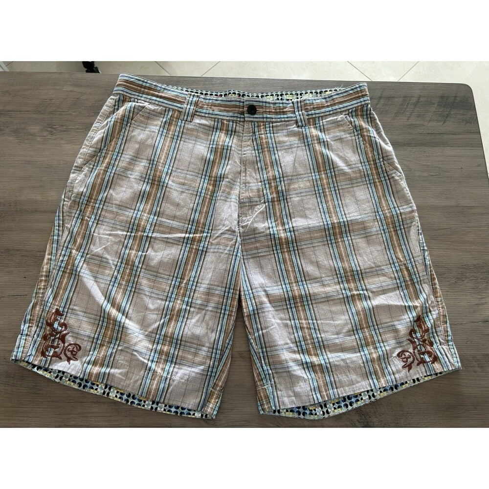 ROBERT GRAHAM Plaid Shorts Mens Green Chino Golf Size 36 100% Cotton